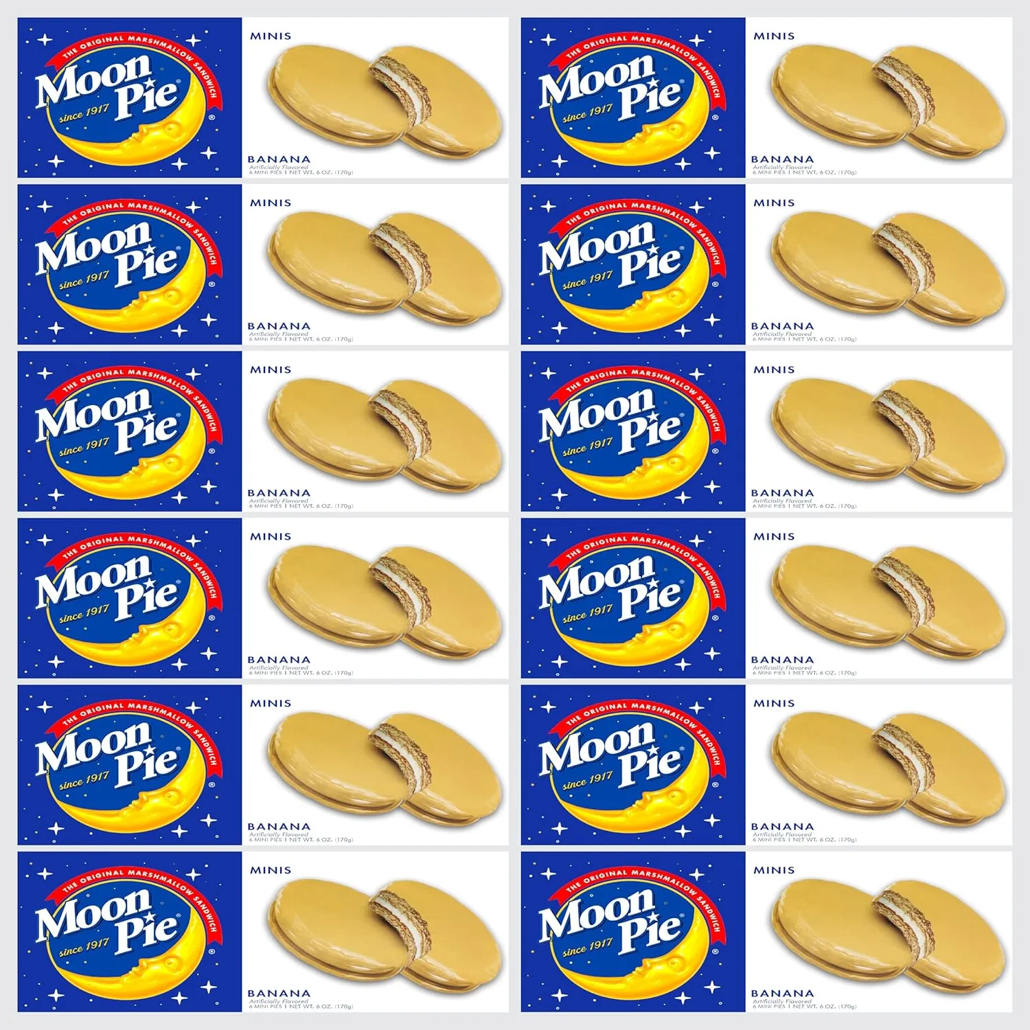 Mini Moon Pies Bulk 72 Individually Wrapped Moon Pie 12 Boxes 6 Each Box (Banana)