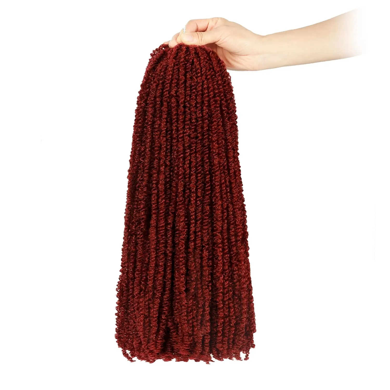 Mini Passion Twist Crochet Hair for Black Women-18 Inches 6 Packs Pure Burgundy Pre Twisted Elastic and Cuttable Hair Extensions,Braided by Soft Synthetic Twist Bohemian Curl(18"-6P,BUG#)