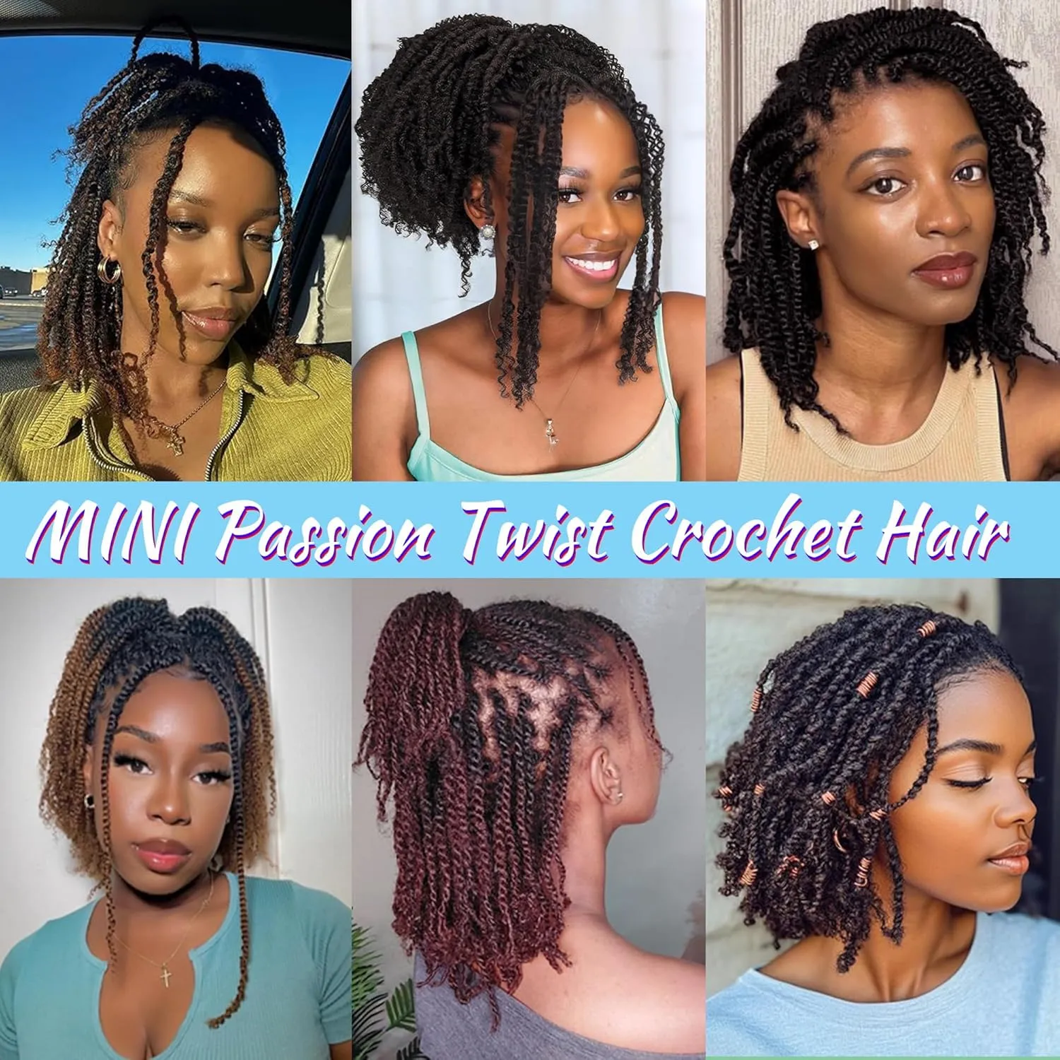 Mini Passion Twist Crochet Hair for Black Women-18 Inches 6 Packs Pure Burgundy Pre Twisted Elastic and Cuttable Hair Extensions,Braided by Soft Synthetic Twist Bohemian Curl(18"-6P,BUG#)