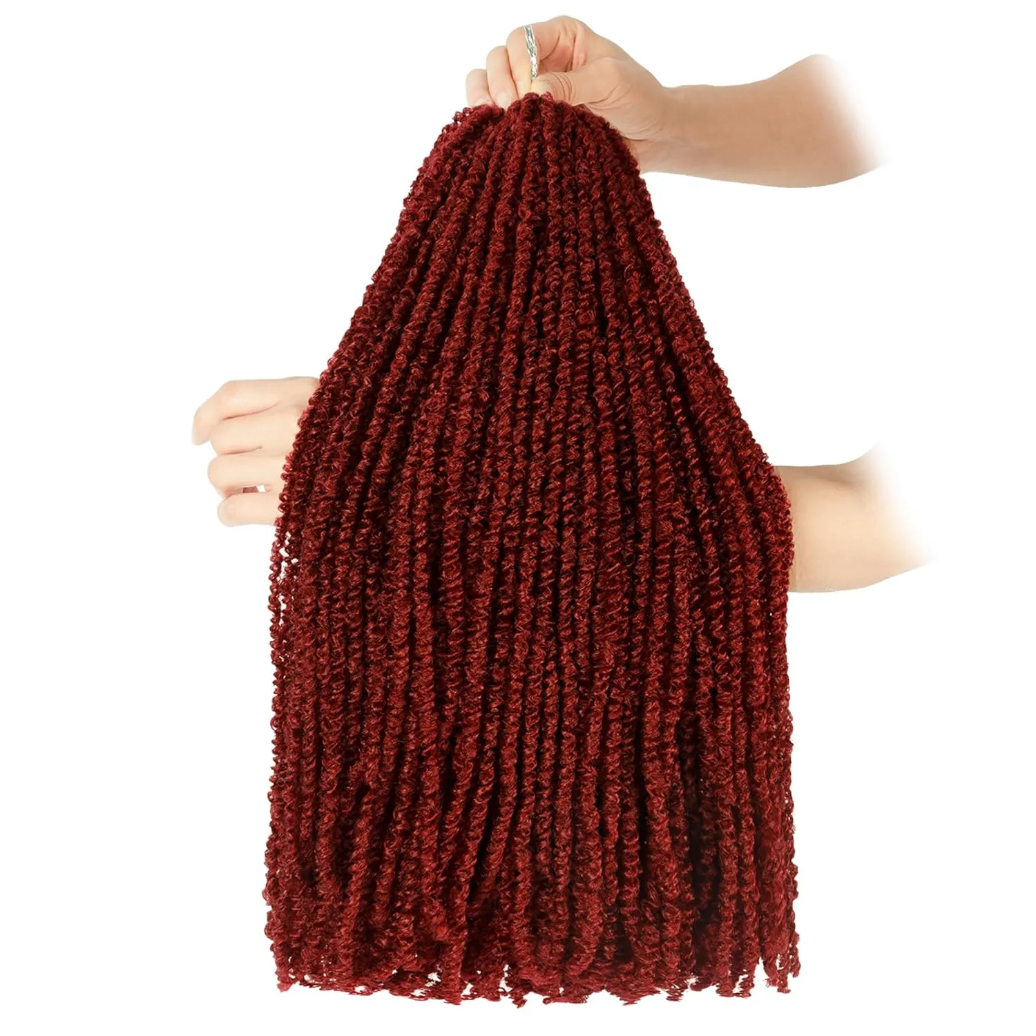 Mini Passion Twist Crochet Hair for Black Women-18 Inches 6 Packs Pure Burgundy Pre Twisted Elastic and Cuttable Hair Extensions,Braided by Soft Synthetic Twist Bohemian Curl(18"-6P,BUG#)