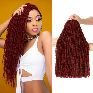 Mini Passion Twist Crochet Hair for Black Women-18 Inches 6 Packs Pure Burgundy Pre Twisted Elastic and Cuttable Hair Extensions,Braided by Soft Synthetic Twist Bohemian Curl(18"-6P,BUG#)