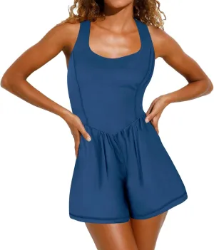 Miyaomn Casual Summer Workout Romper for Women Running Athletic Back Crisscross Sleeveless Jumpsuits Outfits Gym Yoga Clothes