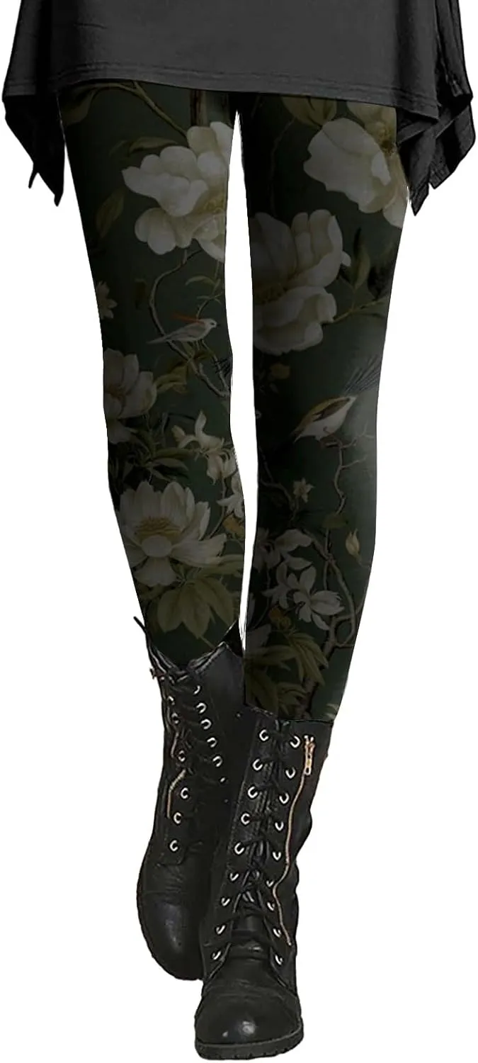 Miyaomn Stylish Boho High Waisted Leggings for Women Soft Opaque Seamless Yoga Pants Floral Printed Cycling Workout Trousers