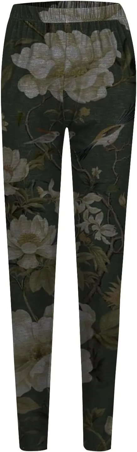 Miyaomn Stylish Boho High Waisted Leggings for Women Soft Opaque Seamless Yoga Pants Floral Printed Cycling Workout Trousers