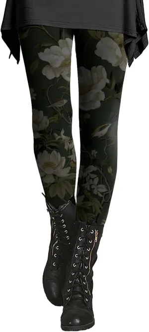 Miyaomn Stylish Boho High Waisted Leggings for Women Soft Opaque Seamless Yoga Pants Floral Printed Cycling Workout Trousers