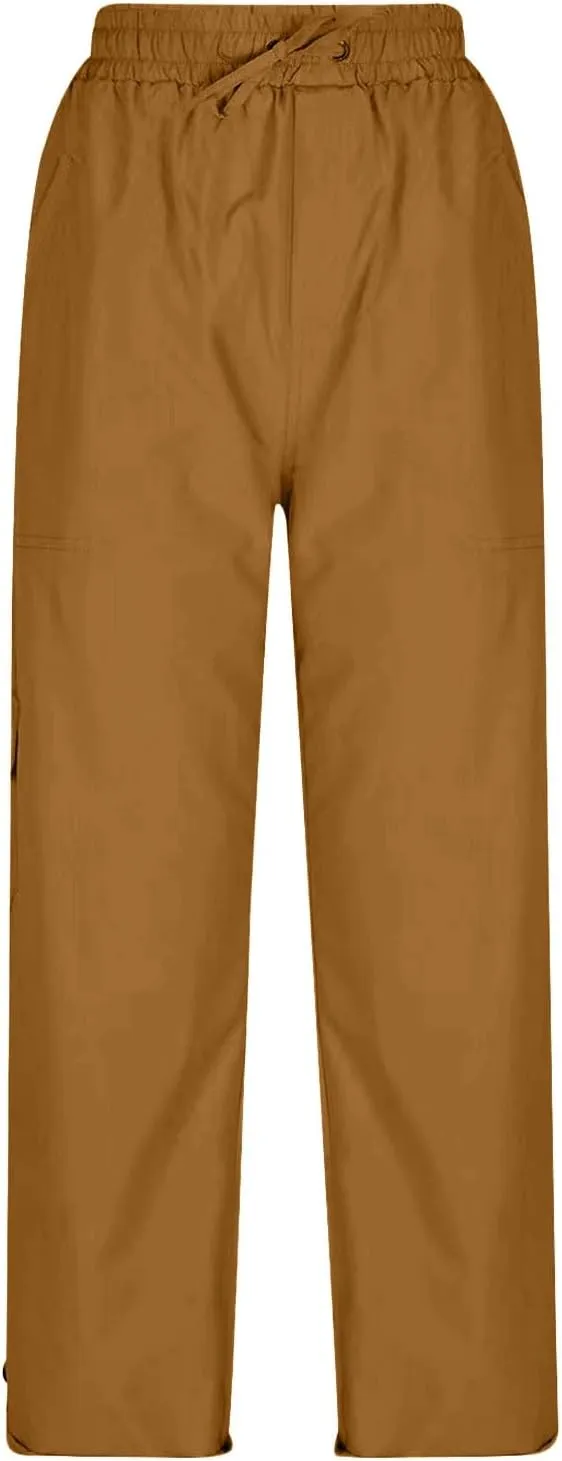 Miyaomn Women's Casual Solid Loose Cargo Pants Lightweight Drawstring Waisted Roll-Up Joggers Slacks Pockets Lounge Trousers