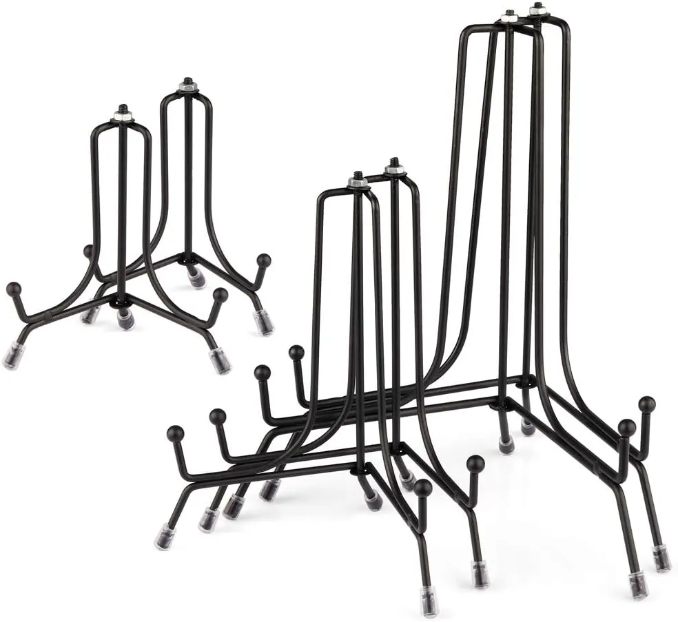 Mocoosy 6 Pack 3 Size Improved Anti-Slip Plate Stands for Display, 4 6 8 Inch Plate Holder Display Stands, Black Iron Wire Easel Frame Stand for Pictures, Photos, Decorative Platter, and Table Art