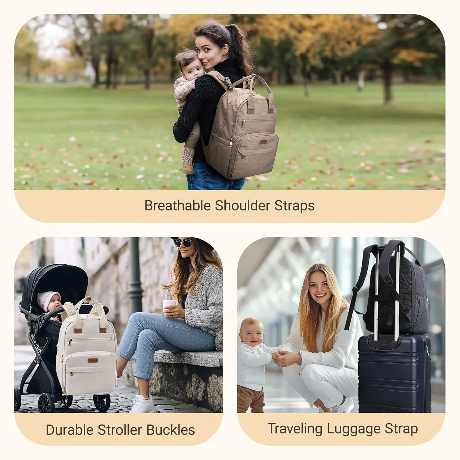 mommore Diaper Bag Expandable Large Baby Bag for 2 Kids/Twins with Wet&Dry Pocket, Travel Diaper Backpack for Mom Dad, Changing Pad, Luggage Strap