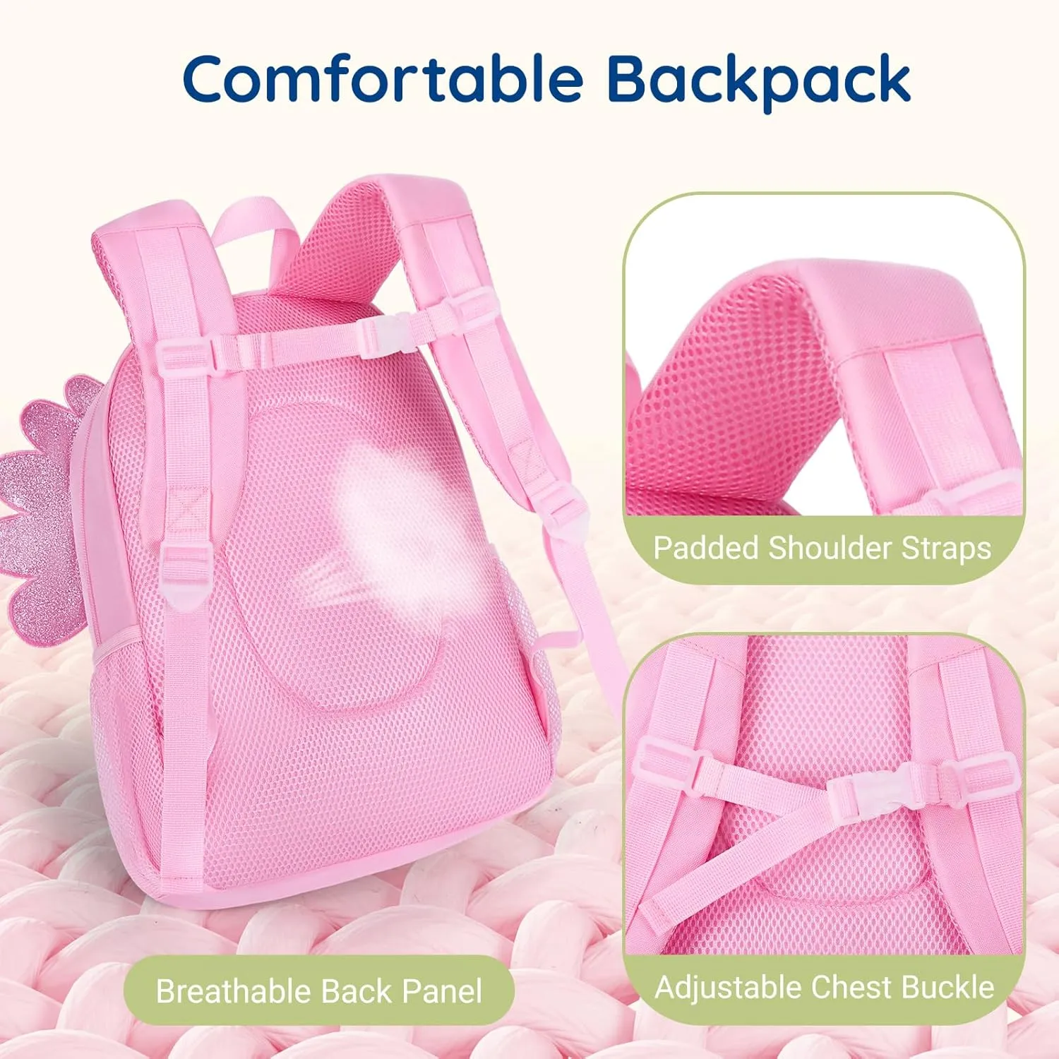 mommore Kids Backpack Cute 3D Large Toddler Butterfly Backpack for Girls Child Preschool Kindergarten Primary Book Back Age 3-6 Water-Resistant with Chest Buckle and Adjustable Strap