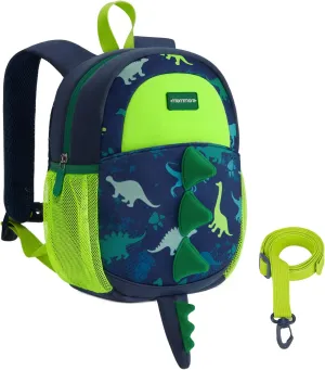 mommore Toddler Backpack for Boys 2-4 Cute Dinosaur Backpack with Kids Leash, 3D Cartoon Preschool Kindergarten Bookbag for Pre-k, Green