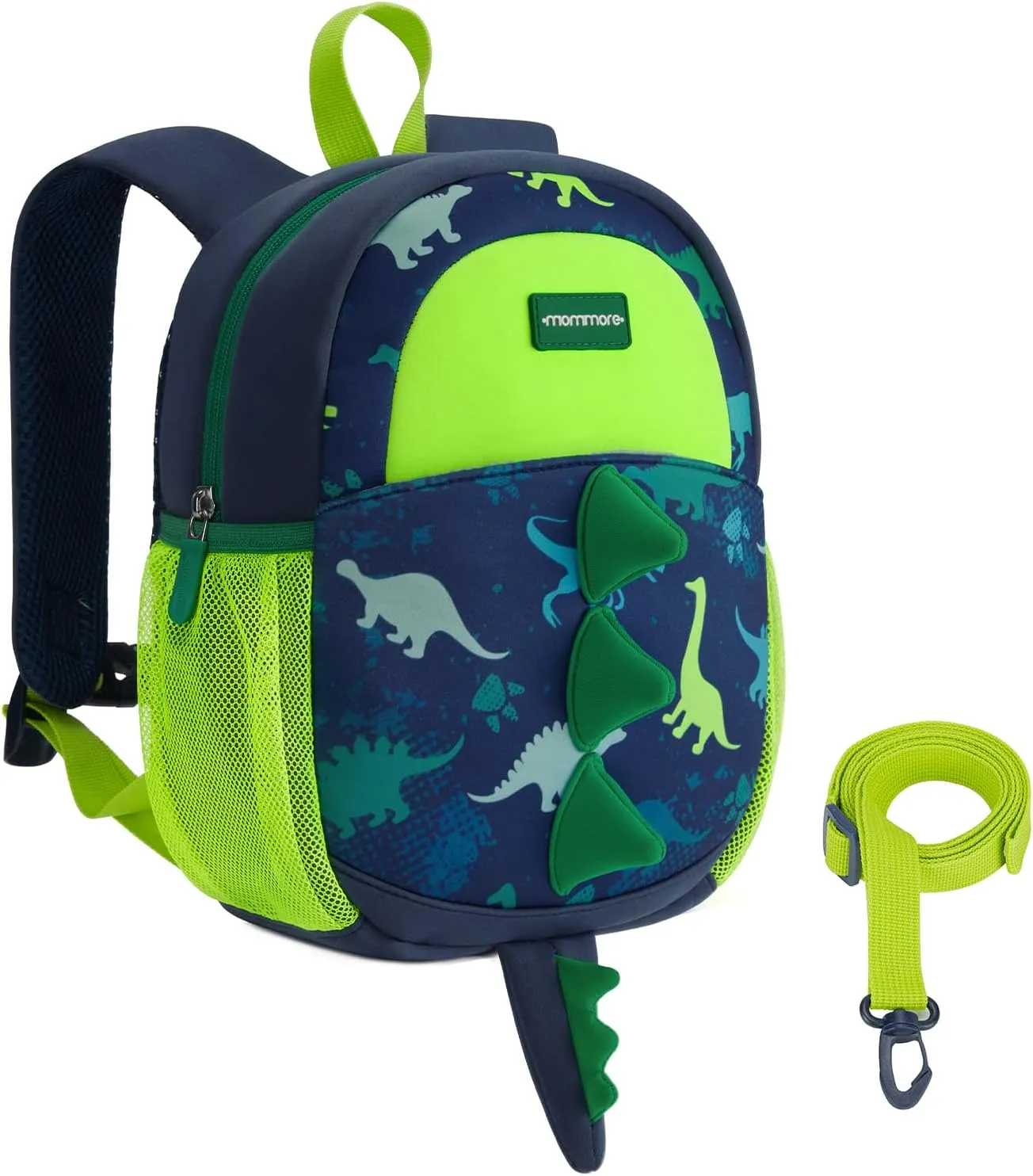 mommore Toddler Backpack for Boys 2-4 Cute Dinosaur Backpack with Kids Leash, 3D Cartoon Preschool Kindergarten Bookbag for Pre-k, Green