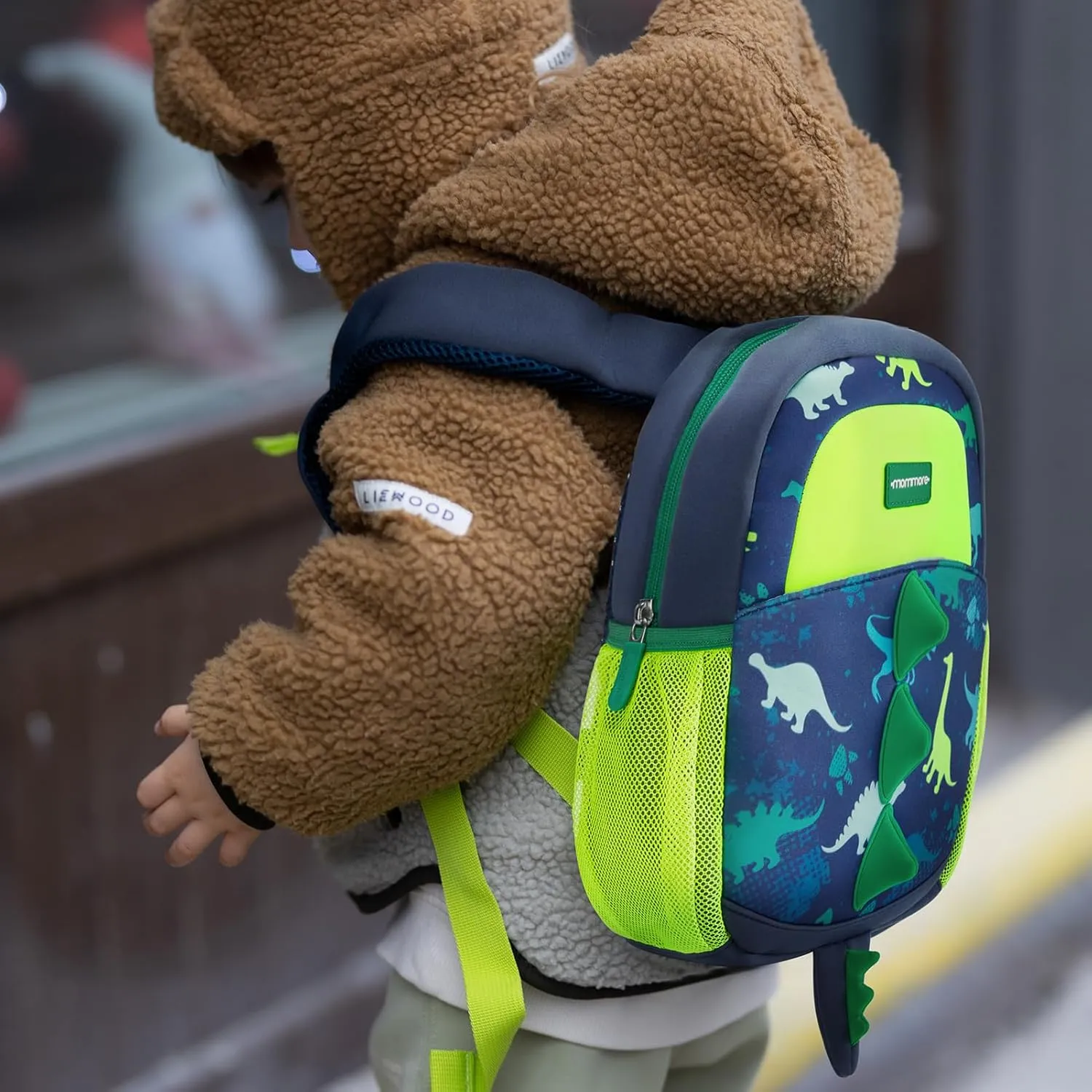 mommore Toddler Backpack for Boys 2-4 Cute Dinosaur Backpack with Kids Leash, 3D Cartoon Preschool Kindergarten Bookbag for Pre-k, Green