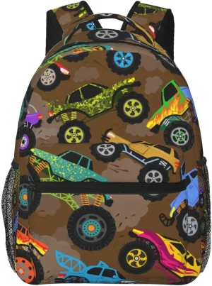 Monster Vintage Pattern Truck Backpack For School Laptop Bags Bookbag Big Casual Daypack For Student Girls Boys Kids Teens Travel Sports Work