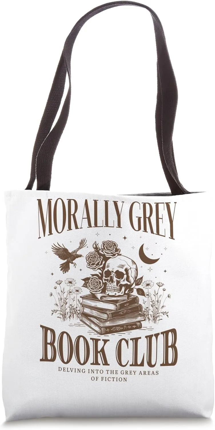 Morally Grey Book Club Skeleton Funny Books Lover Bookworm Tote Bag