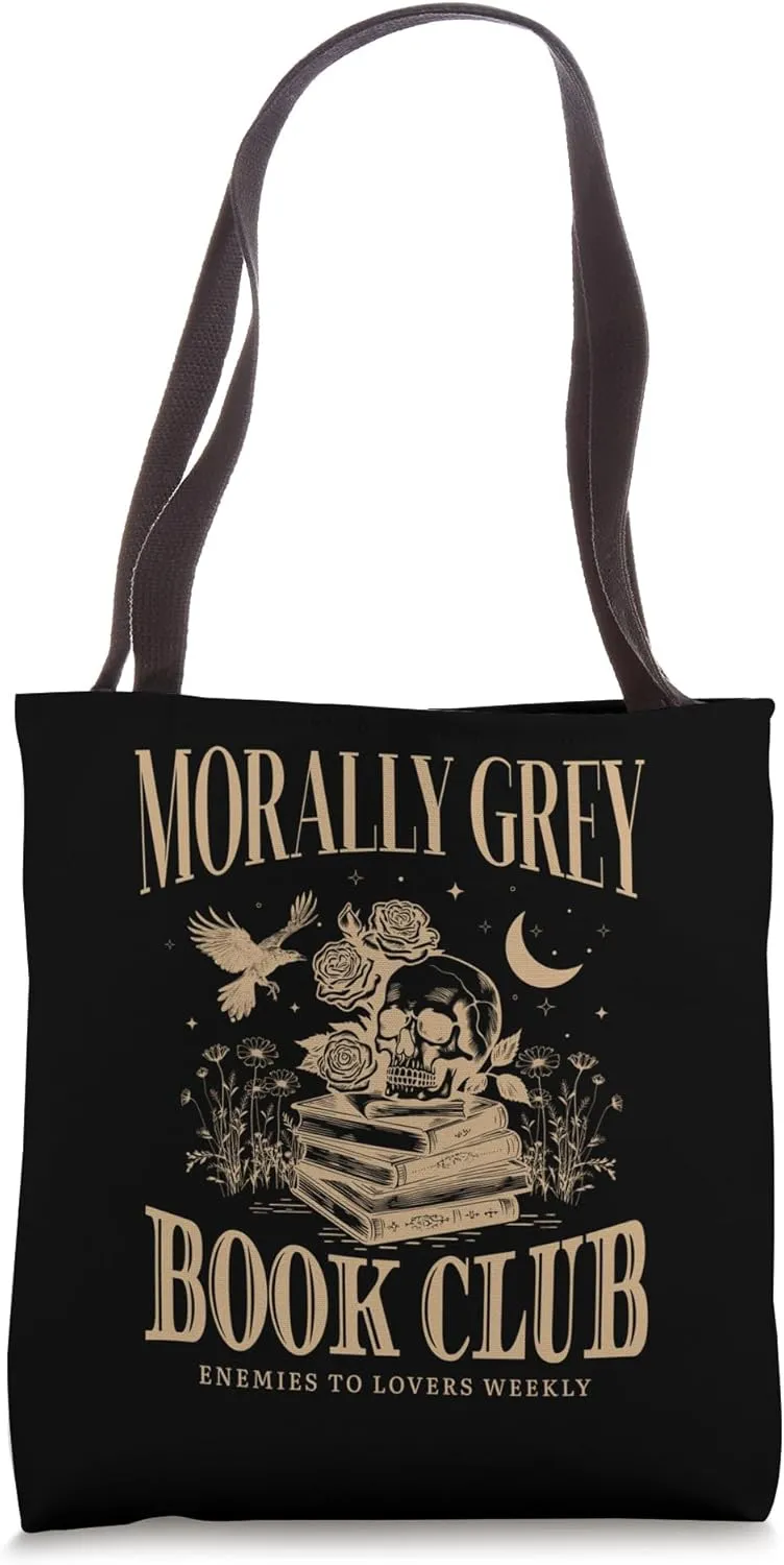 Morally Grey Book Club Skeleton Funny Books Lover Bookworm Tote Bag