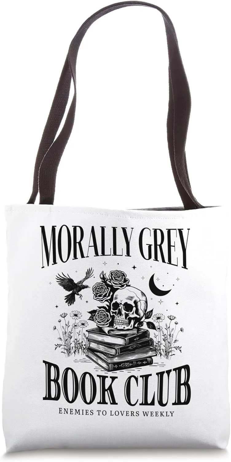 Morally Grey Book Club Skeleton Funny Books Lover Bookworm Tote Bag