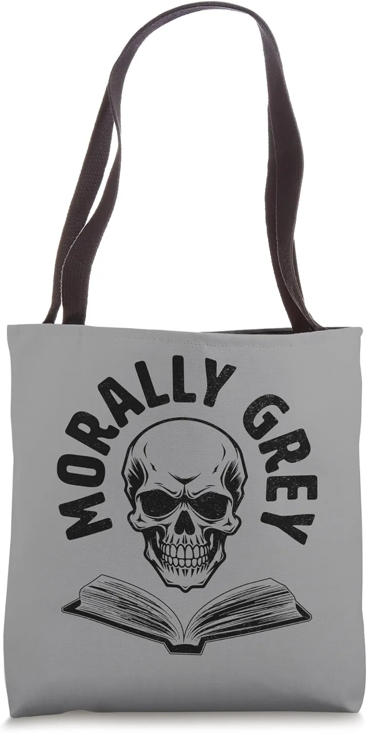 Morally Grey Book Lover Skull Dark Romance Reader Nerd Fun Tote Bag