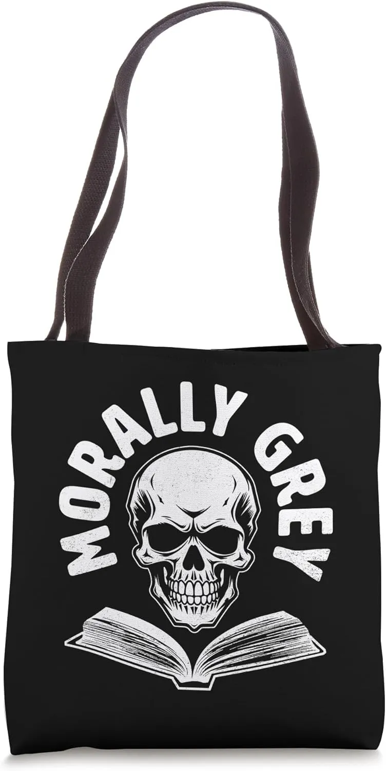 Morally Grey Book Lover Skull Dark Romance Reader Nerd Fun Tote Bag