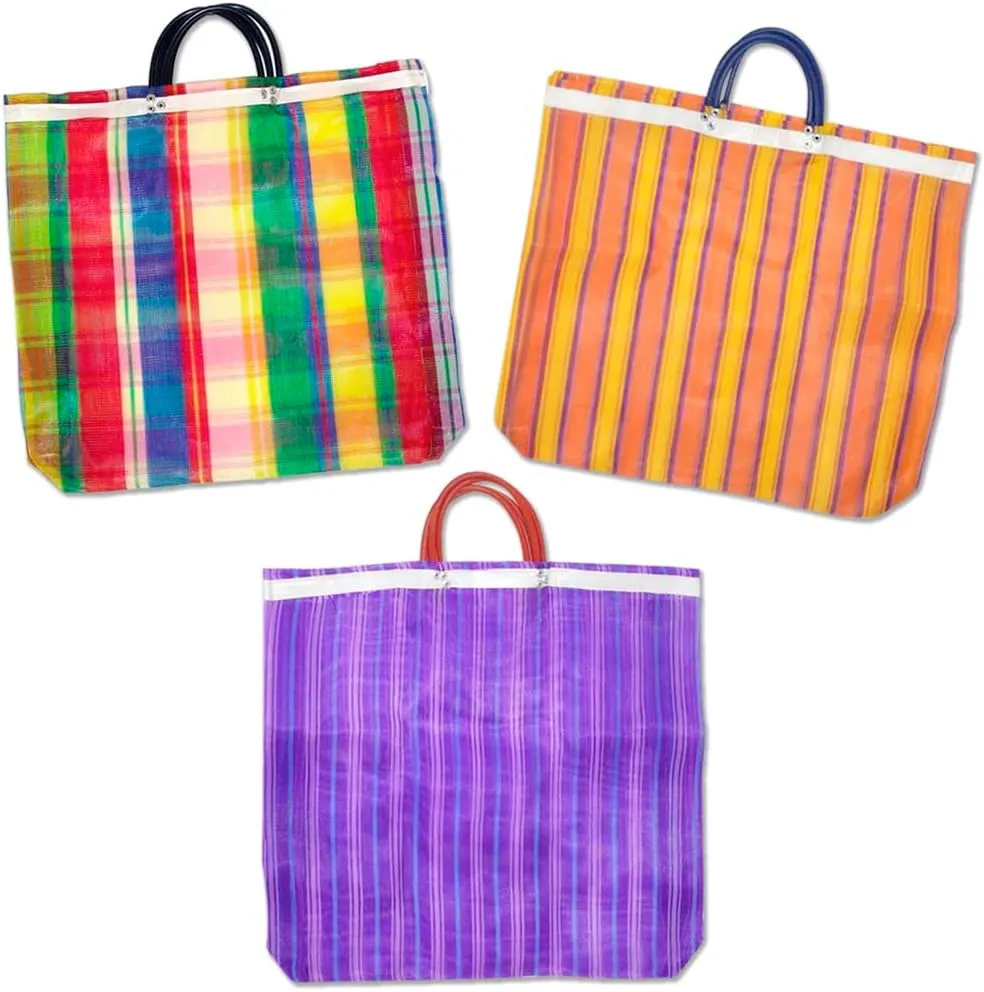 MoreFiesta 3 Large Mercado Bags, High Thread Mesh 17 x 20 Inches Market Reusable Grocery Bag