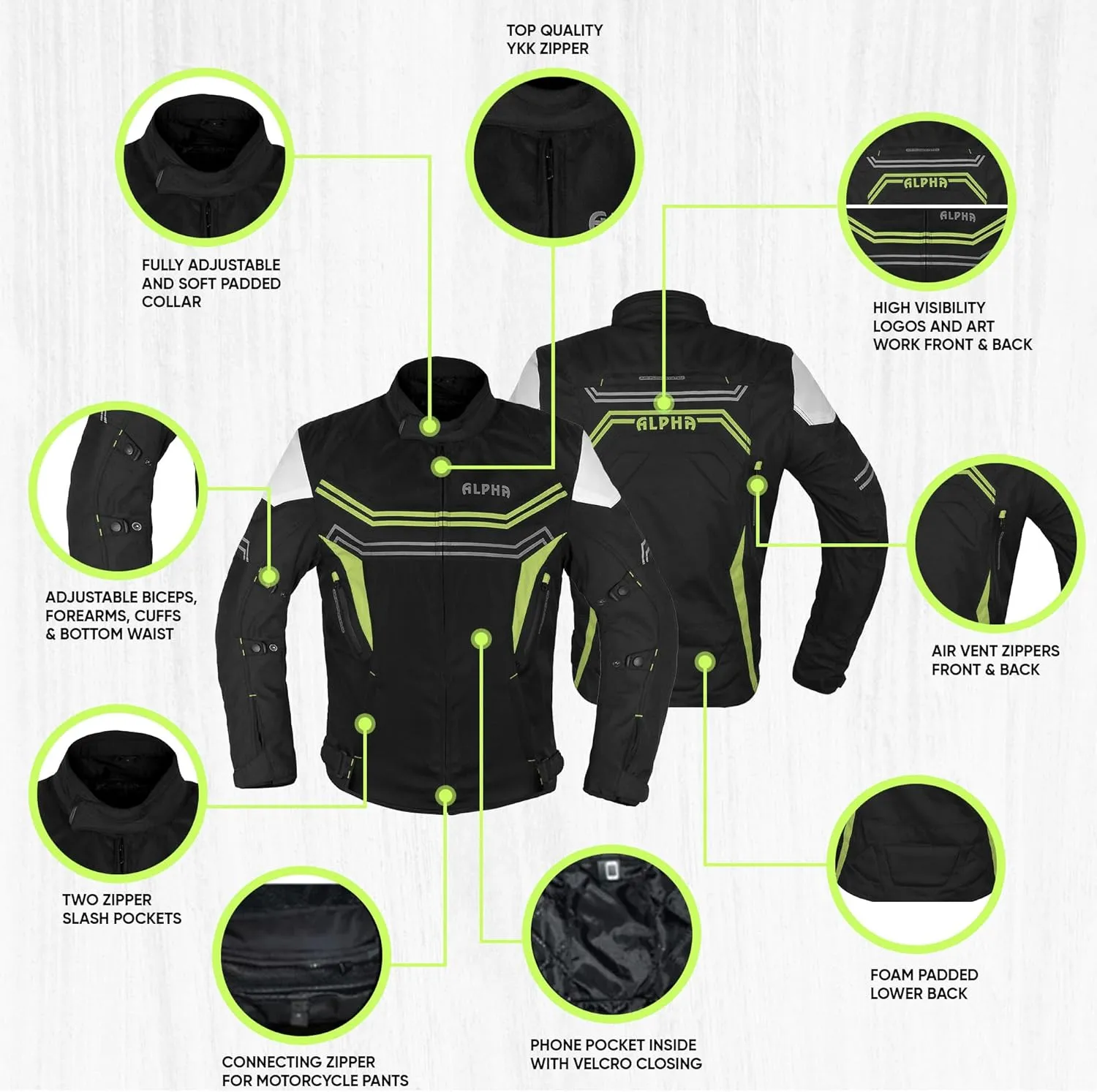Motorcycle Jacket For Men Enduro Dualsport Riding High Visibility Dirtbike Ce Armor Waterproof All Season (GREEN, SMALL)