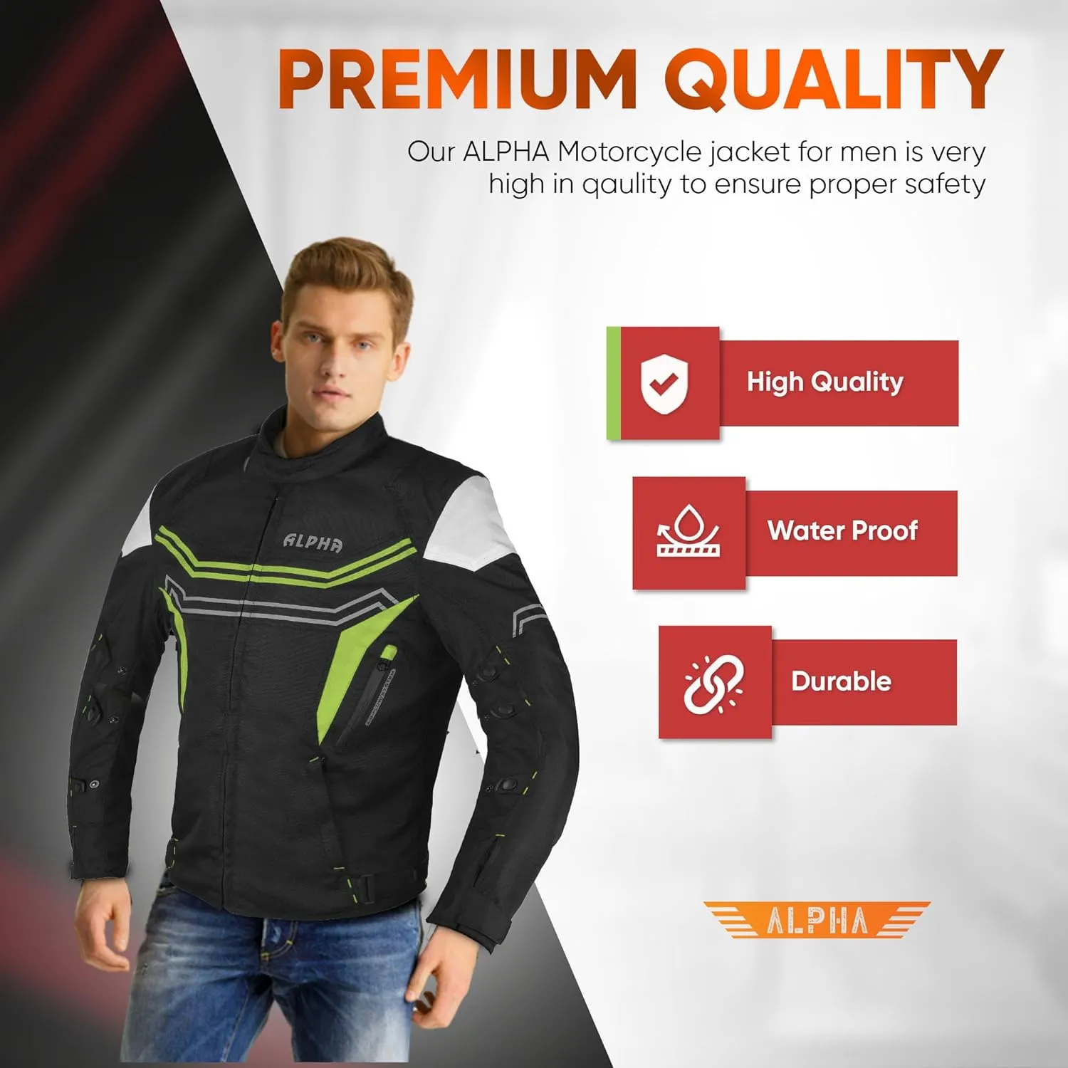Motorcycle Jacket For Men Enduro Dualsport Riding High Visibility Dirtbike Ce Armor Waterproof All Season (GREEN, SMALL)