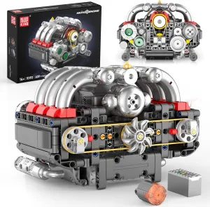 Mould King Boxer Engine Model Building Kit That Works, Cars Mini Engine Build Kit Battery/Motor 10193 Blocks Sets, V8 Engine Collection for Office Display, STEM Toy Gift for Adults 14  Boys