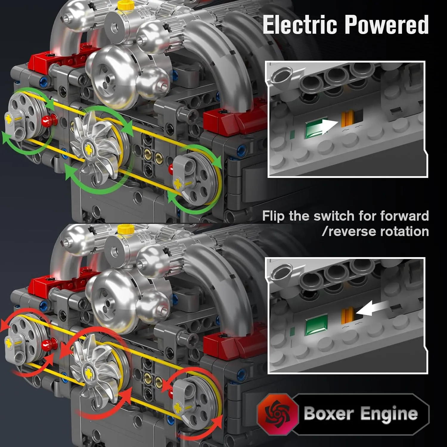 Mould King Boxer Engine Model Building Kit That Works, Cars Mini Engine Build Kit Battery/Motor 10193 Blocks Sets, V8 Engine Collection for Office Display, STEM Toy Gift for Adults 14  Boys