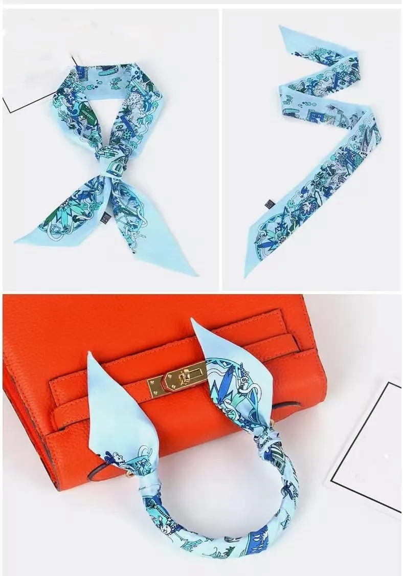 Mulberry Silk Scarf for Handbags,Bags, and Purse，2 Pcs 2"x35" Hair Ribbon Skinny Neck Fashion Scarves for Women