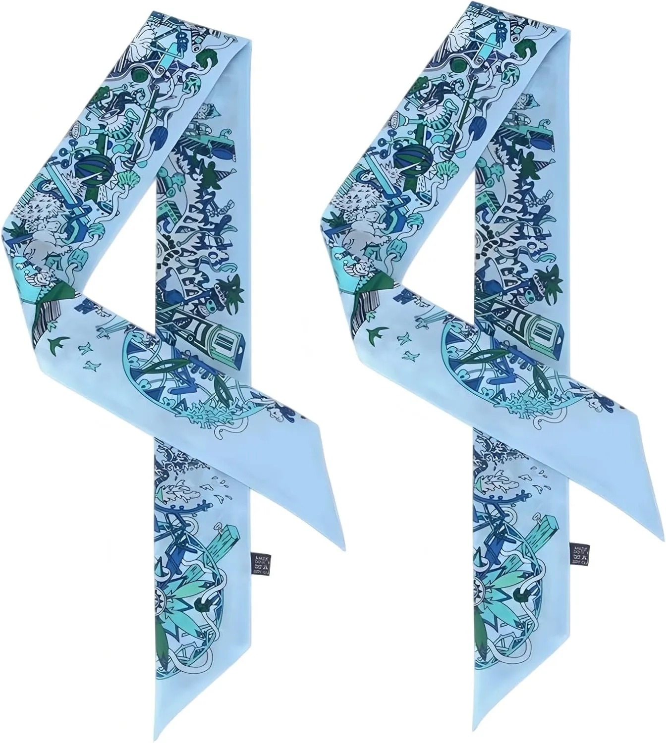 Mulberry Silk Scarf for Handbags,Bags, and Purse，2 Pcs 2"x35" Hair Ribbon Skinny Neck Fashion Scarves for Women