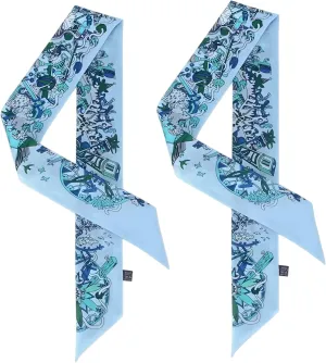 Mulberry Silk Scarf for Handbags,Bags, and Purse，2 Pcs 2"x35" Hair Ribbon Skinny Neck Fashion Scarves for Women