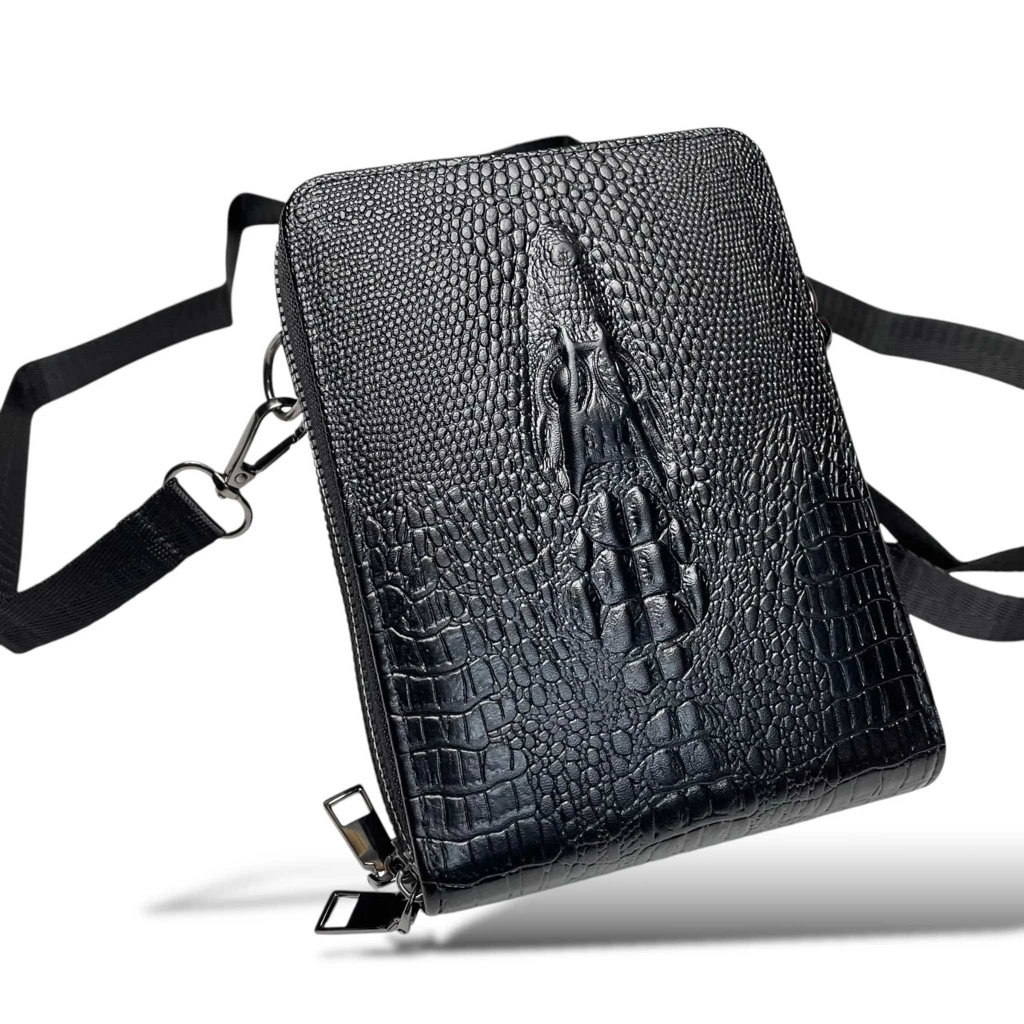 Multi-Zipper Faux Crocodile Shoulder Crossbody Bag Wallet for Women