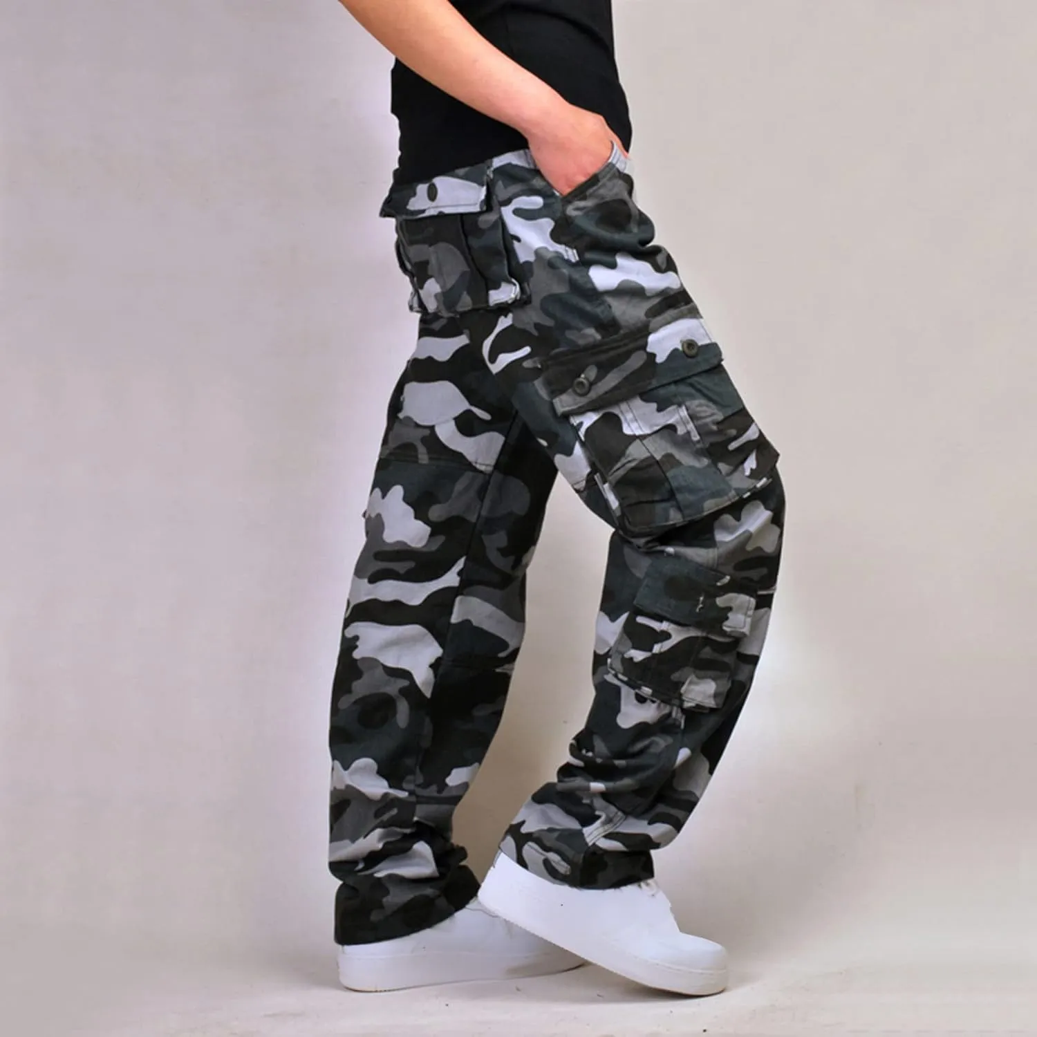 Muscularfit Baggy Cargo Pants for Men 2023 Casual Loose Multi Pockets Camouflage Trouser Lounge Buckle Zipper Camo Sweatpants