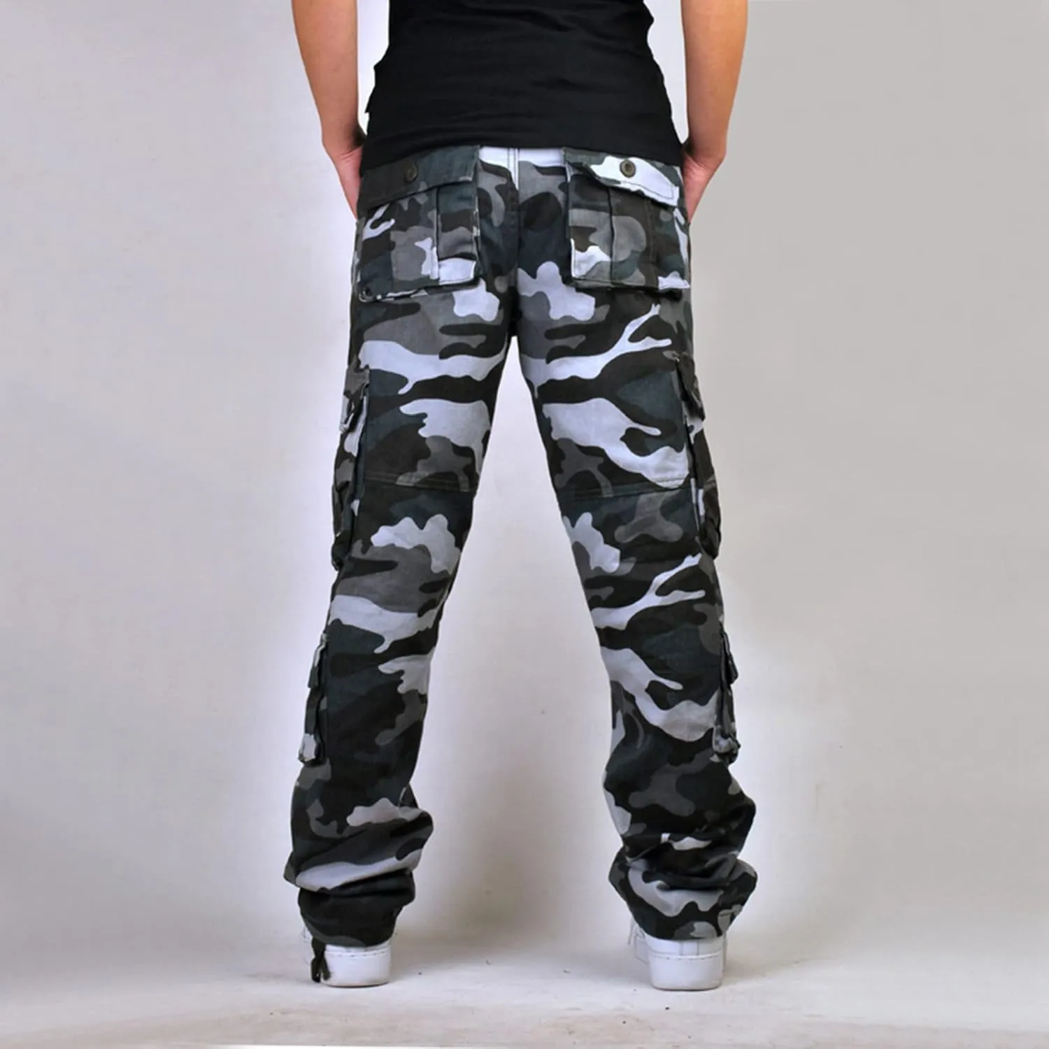 Muscularfit Baggy Cargo Pants for Men 2023 Casual Loose Multi Pockets Camouflage Trouser Lounge Buckle Zipper Camo Sweatpants