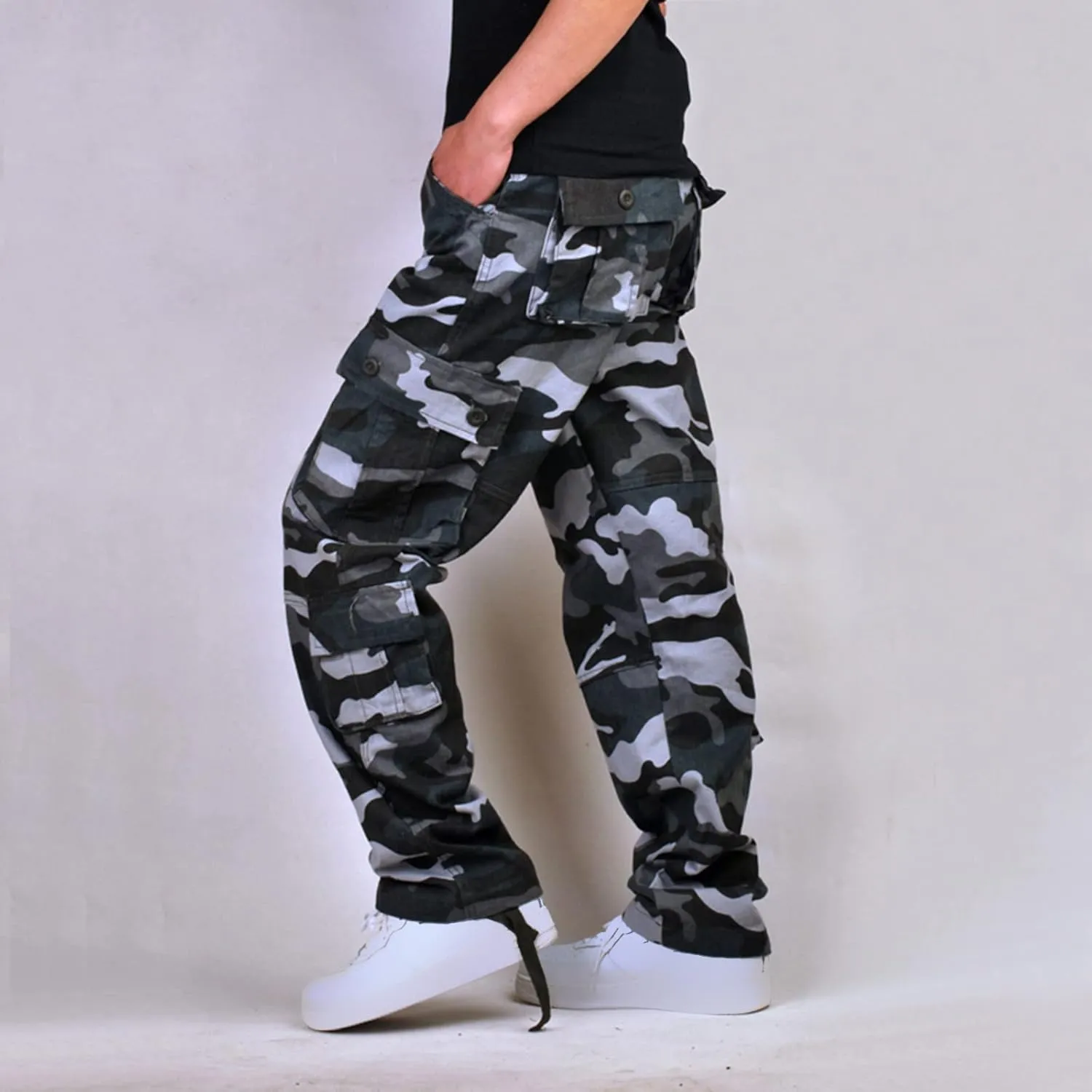 Muscularfit Baggy Cargo Pants for Men 2023 Casual Loose Multi Pockets Camouflage Trouser Lounge Buckle Zipper Camo Sweatpants