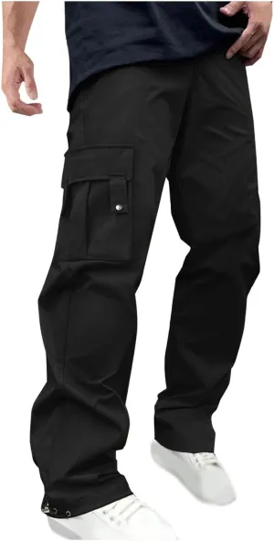 Muscularfit Men's Cargo Pants Lightweight Multi Pockets Causal Elastic Waist Loose Cotton Straight Sweatpant Outdoor Fashion