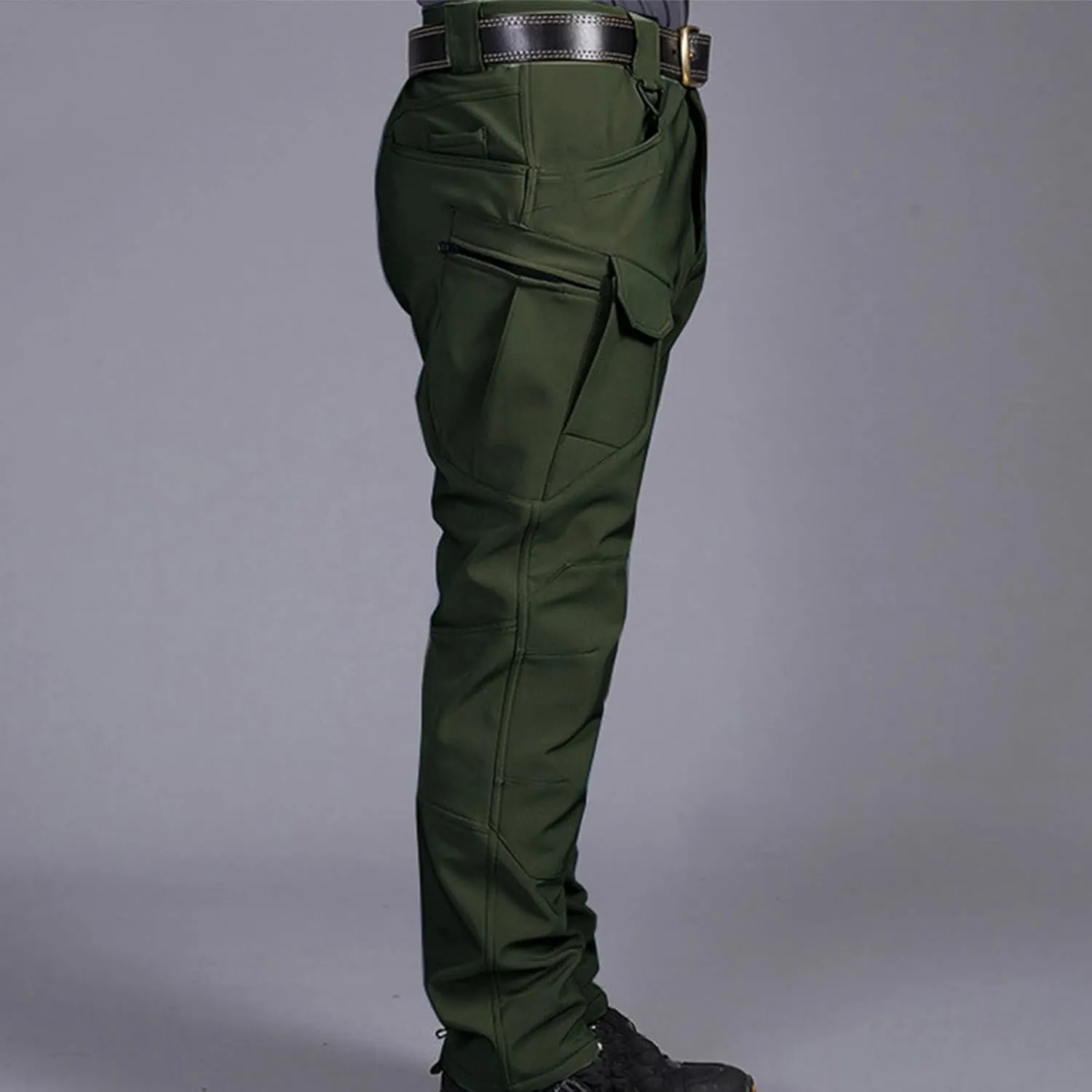Muscularfit Mens Pants Big and Tall Multi Pockets Buckle Zipper Cargo Pant Causal Loose Solid Sports Trousers Trendy Clothes