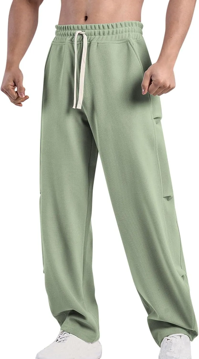Muscularfit Mens Pants Casual Relaxed Fit Elastic Waist Drawstring Trousers Casual Solid Straight Sweatpants Outdoor Fashion