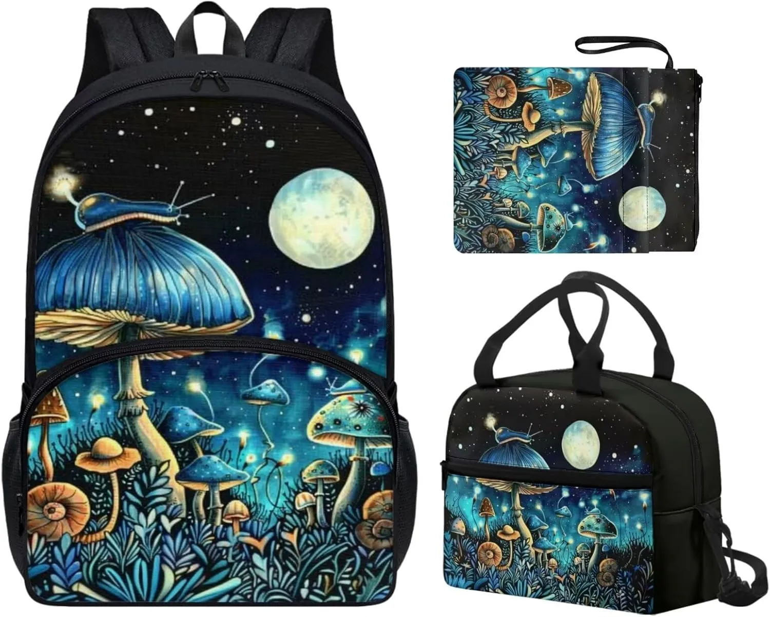 Mushroom Elementary School Backpack for Girls Multi-Functional Fashion School Messenger Bag Retain Freshness Freezable Lunch Bag Mini Freezable Lunch Bag for Students