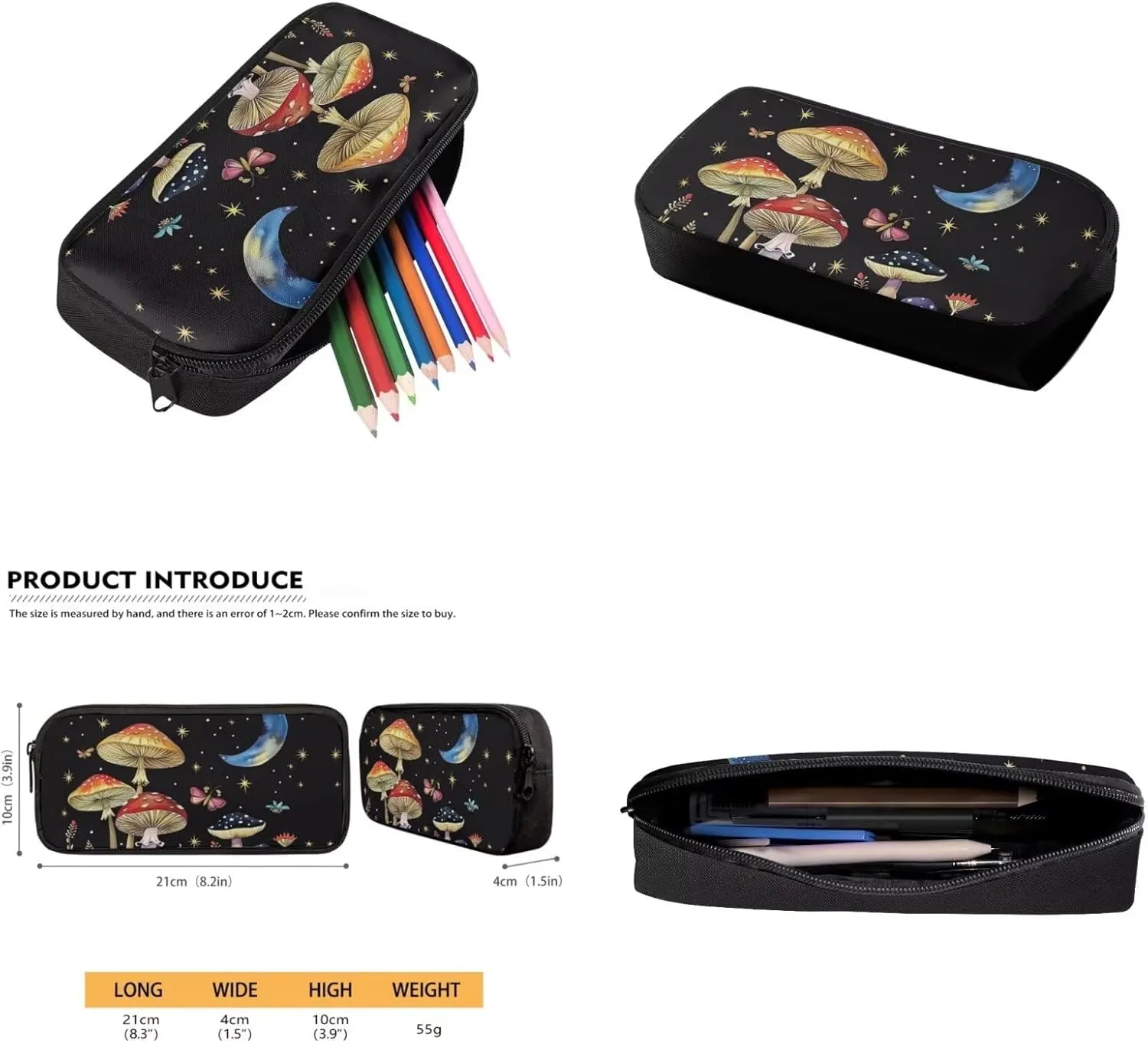 Mushroom Print Teen Boy Backpack with Water Bottle Fashion Crossbody School Bag for School Oil Proof Lunch Box Insulated and Pencil Case for Back to School Gifts