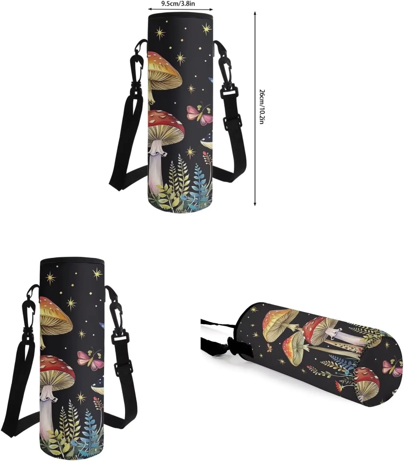 Mushroom Print Teen Boy Backpack with Water Bottle Fashion Crossbody School Bag for School Oil Proof Lunch Box Insulated and Pencil Case for Back to School Gifts