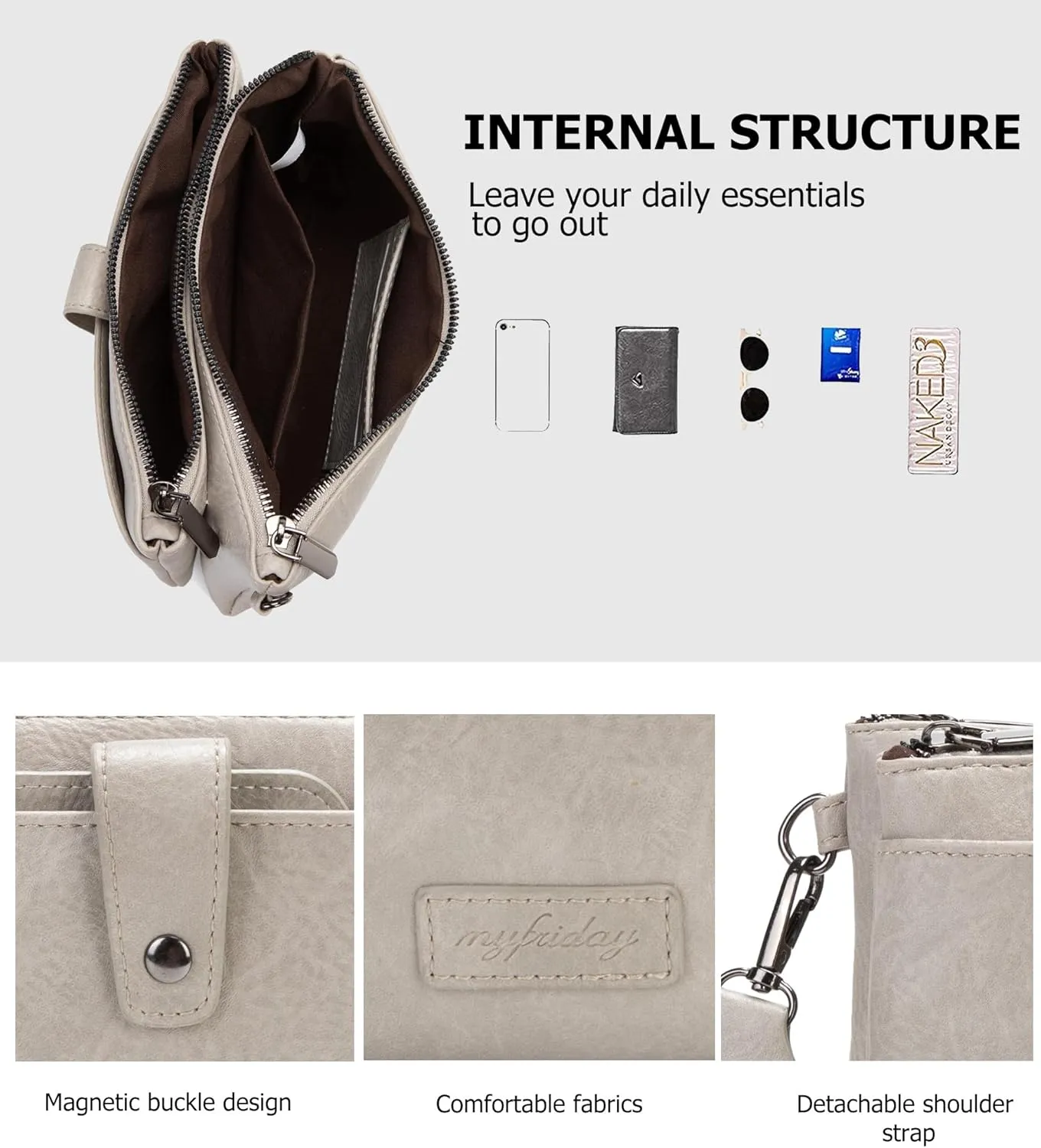 myfriday Vintage Leather Camera Crossbody Bag for Women, Stylish Two Layer Shoulder Bag Purse with Removable Card Slots