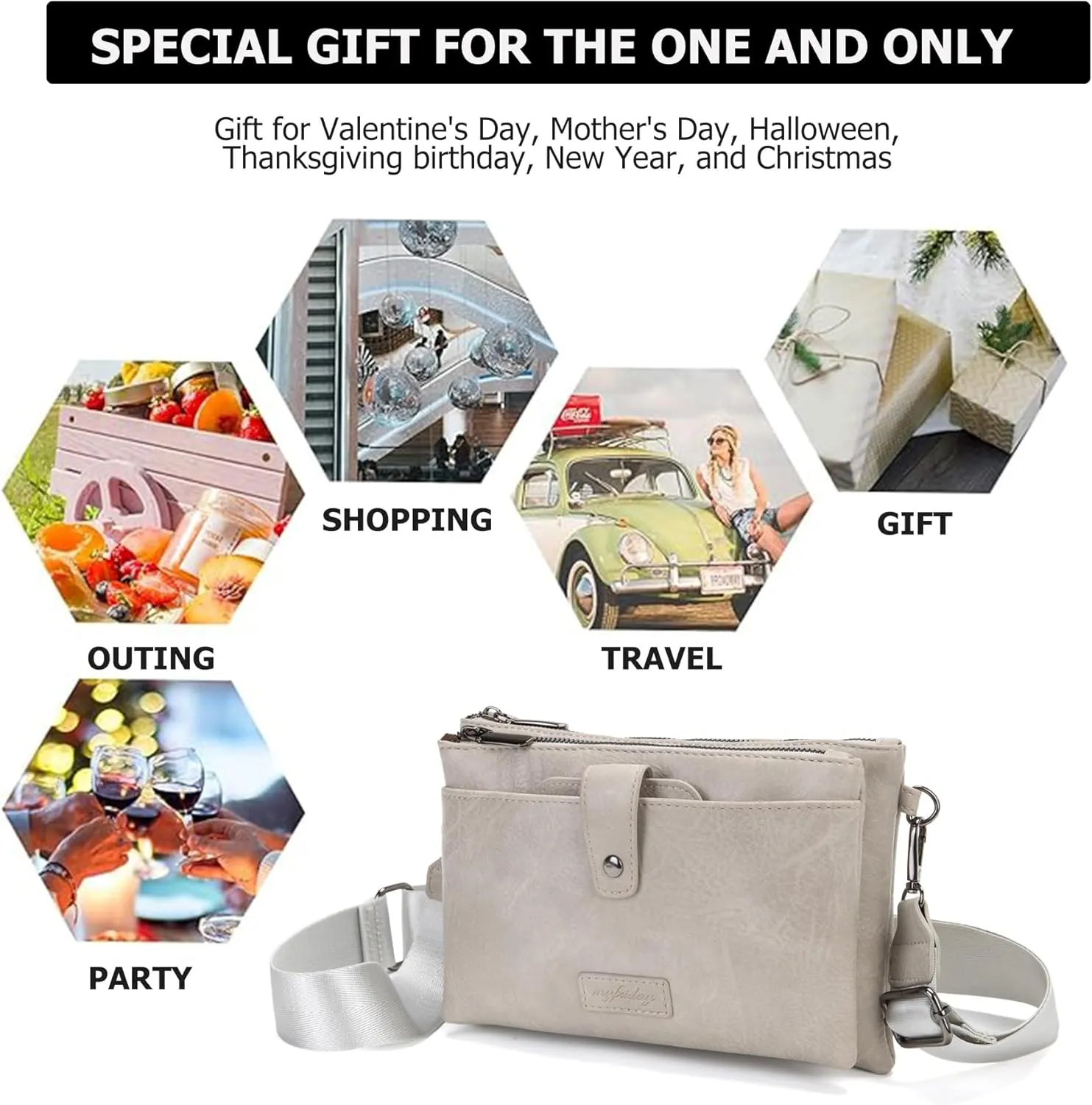 myfriday Vintage Leather Camera Crossbody Bag for Women, Stylish Two Layer Shoulder Bag Purse with Removable Card Slots