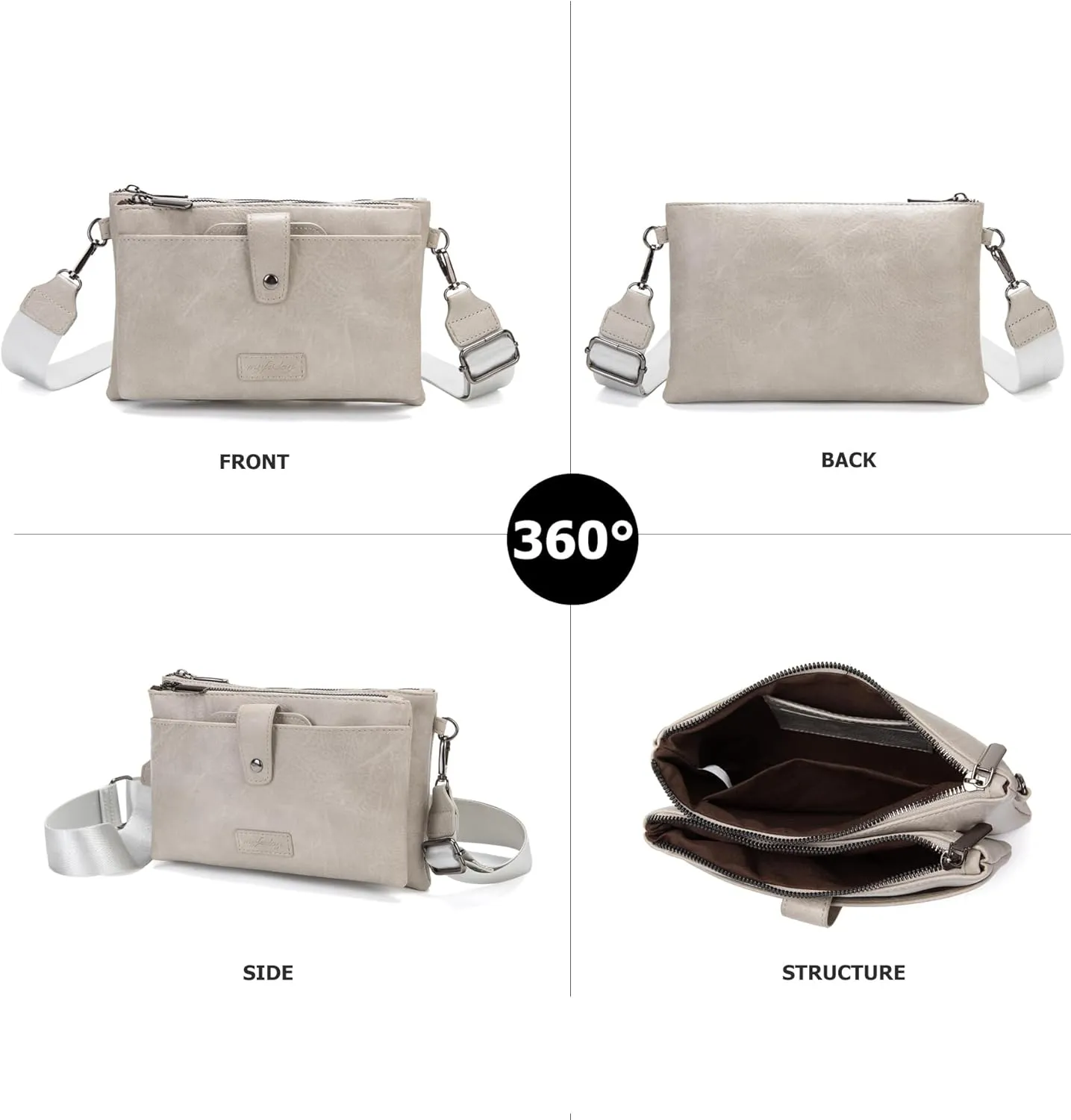myfriday Vintage Leather Camera Crossbody Bag for Women, Stylish Two Layer Shoulder Bag Purse with Removable Card Slots