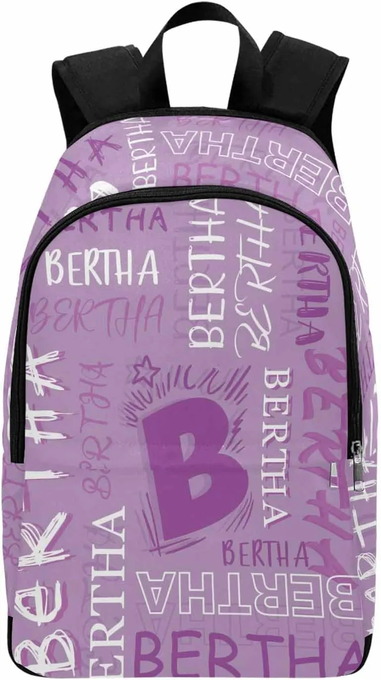 MyPupSocks Personalized Casual Daypack School Bag with Name for Students Back School Gift, Custom Purple Initial Name/Logo Backpack Shoulder Bag Book Bag Travel Knapsack for Men Women Hiking Travel