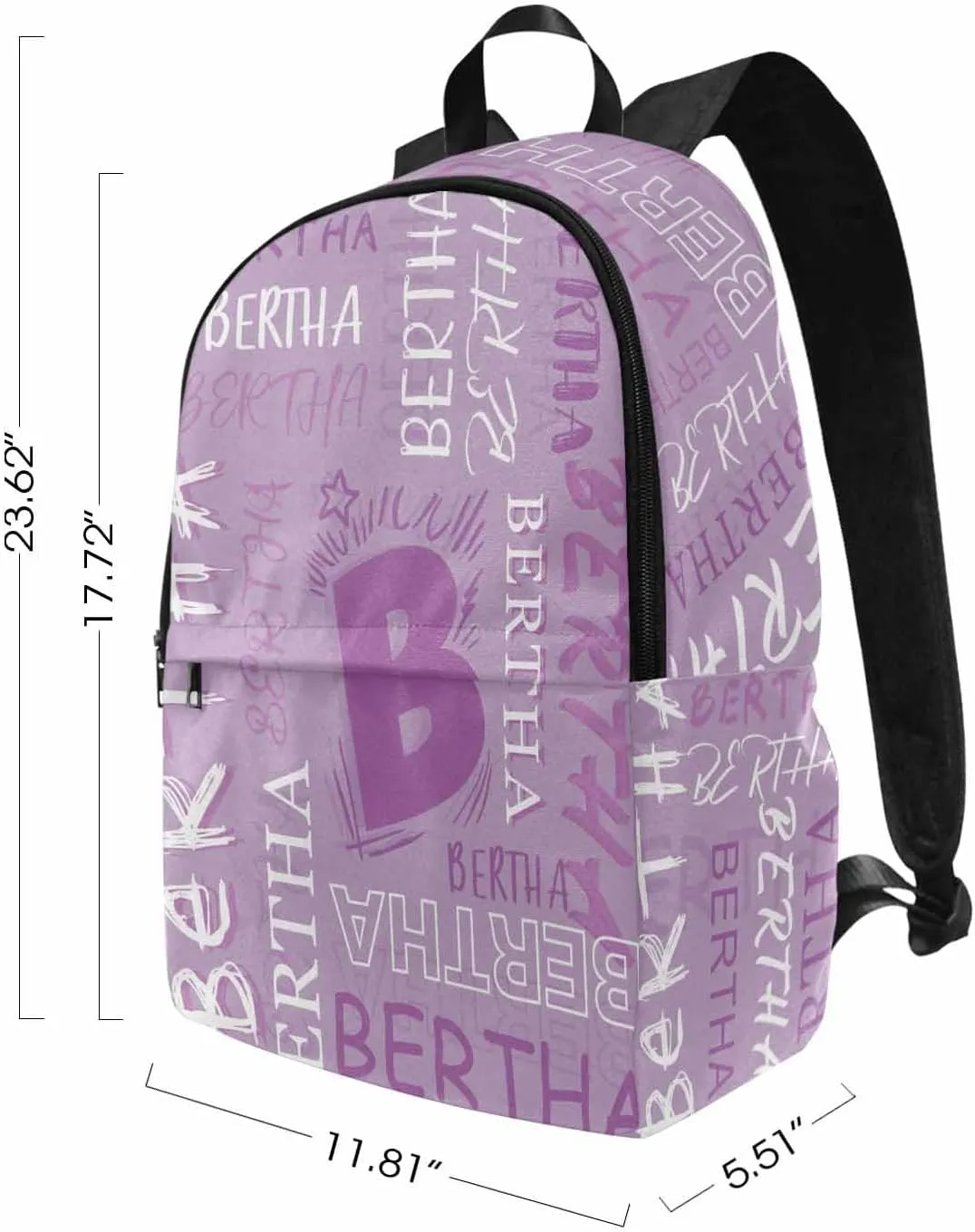 MyPupSocks Personalized Casual Daypack School Bag with Name for Students Back School Gift, Custom Purple Initial Name/Logo Backpack Shoulder Bag Book Bag Travel Knapsack for Men Women Hiking Travel