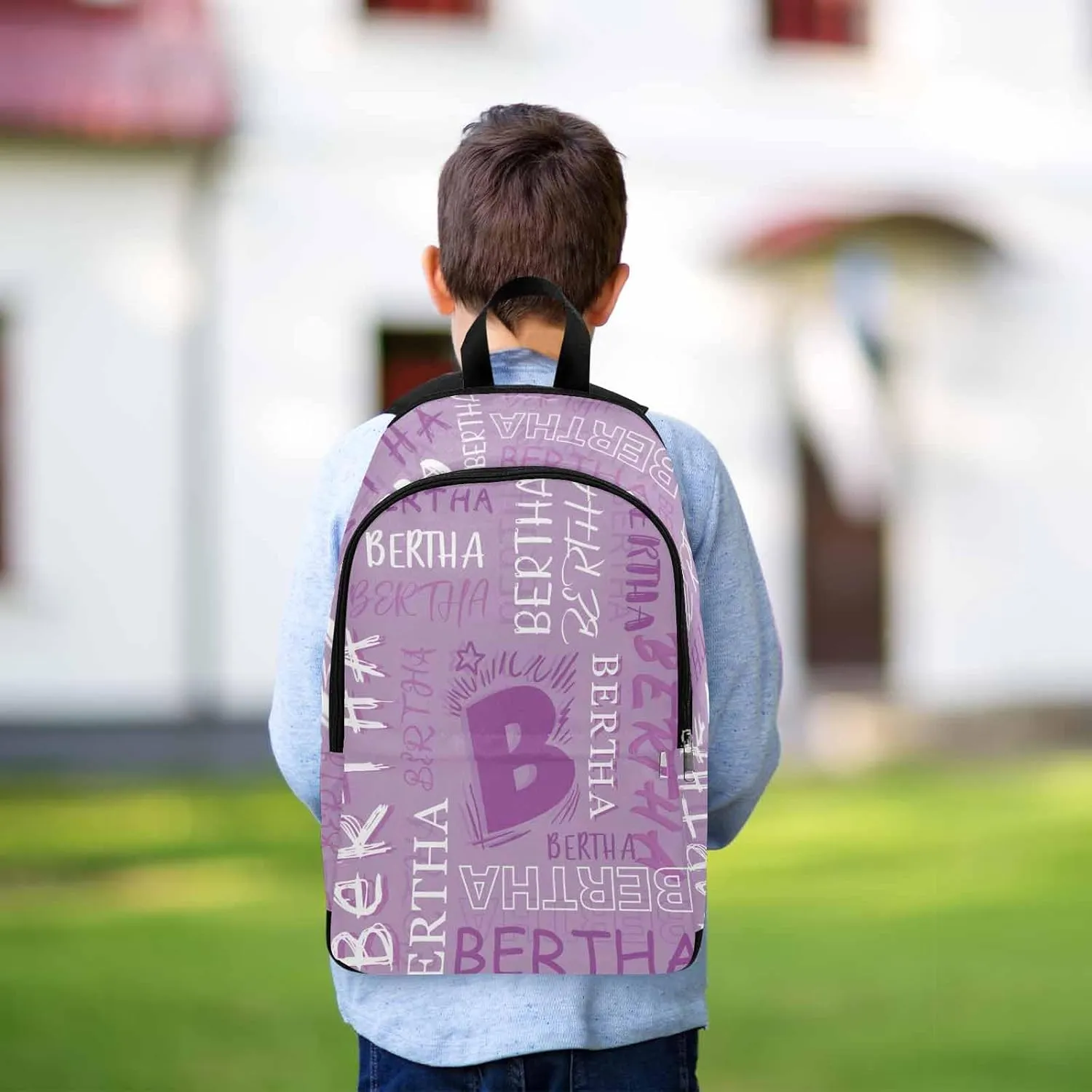 MyPupSocks Personalized Casual Daypack School Bag with Name for Students Back School Gift, Custom Purple Initial Name/Logo Backpack Shoulder Bag Book Bag Travel Knapsack for Men Women Hiking Travel