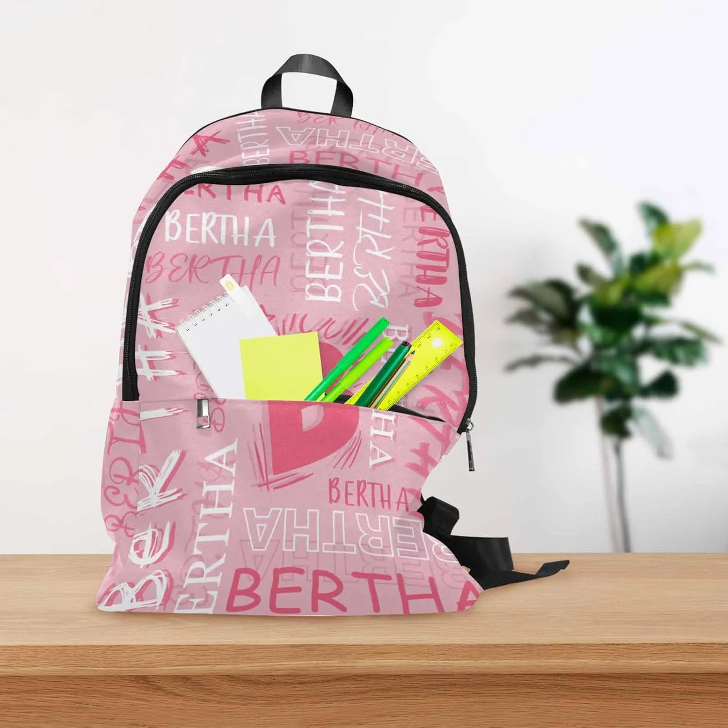 MyPupSocks Personalized School Backpack for Daughter from Mom, Custom Pink Initial Name Casual Daypacks Customized Travel Book Bag with Name Knapsack Schoolbag for Teens Boys Girls College