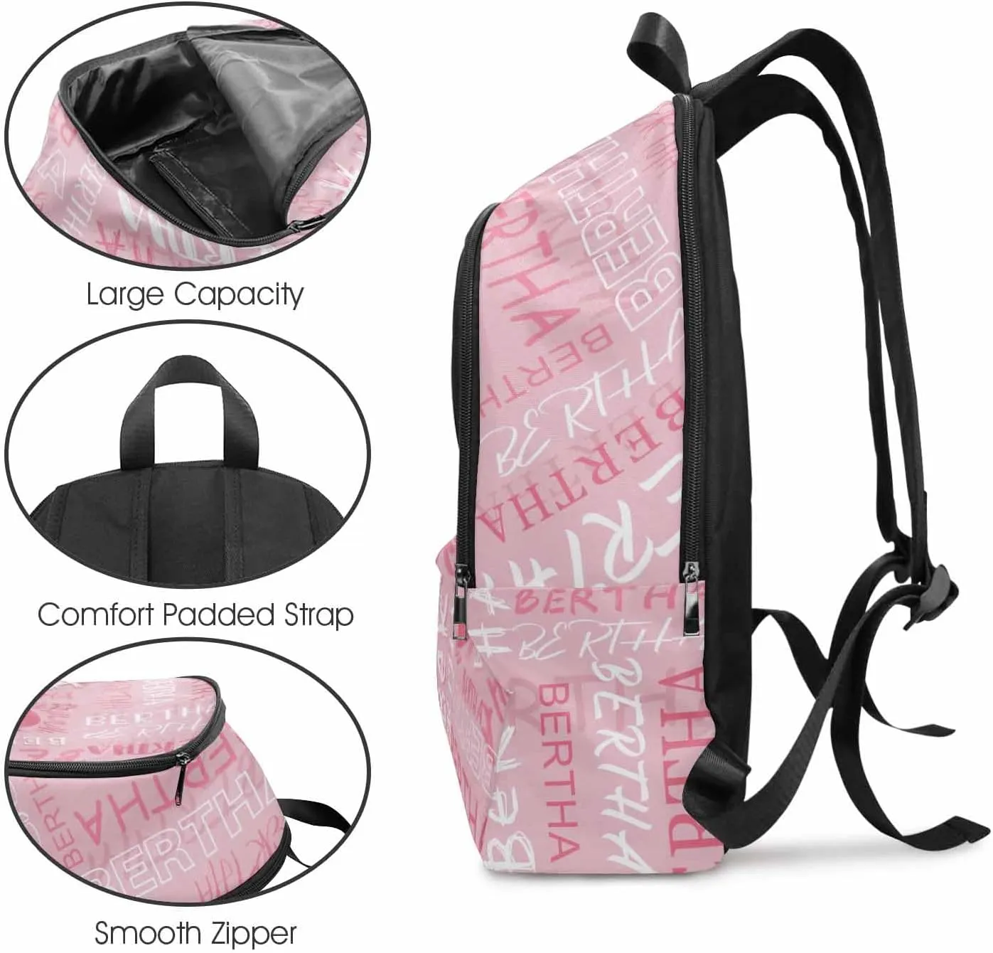 MyPupSocks Personalized School Backpack for Daughter from Mom, Custom Pink Initial Name Casual Daypacks Customized Travel Book Bag with Name Knapsack Schoolbag for Teens Boys Girls College