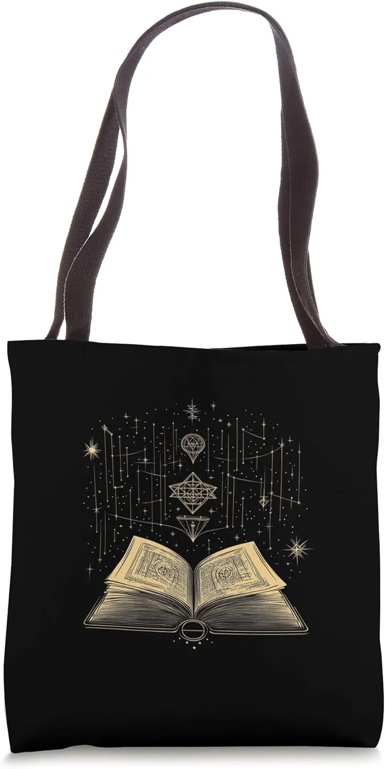 Mystic Astral Lunar Celestial Witch Spell Book Tote Bag