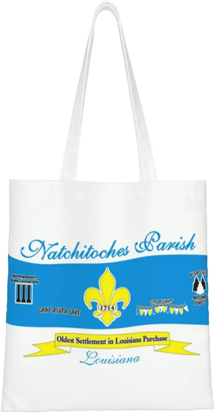 Natchitoches Parish La Flag Tote Bag for Women Canvas Shopping Bags Reusable Beach Bag Grocery Bags Tote Shoulder Bag Gift Bags